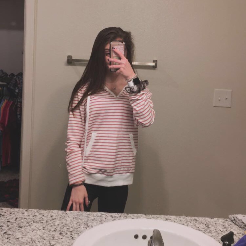 pink and white striped hoodie